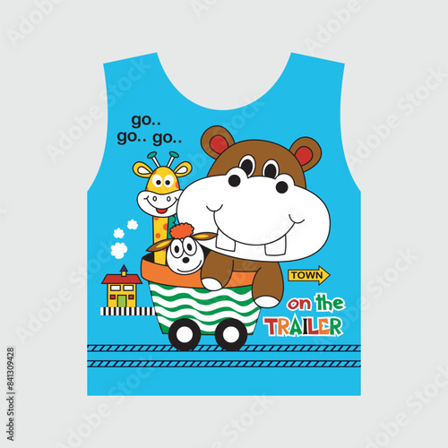 hippo riding in a car on an excursion with friends,design cartoon vector illustration