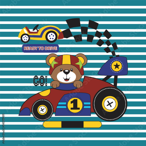 race car race bears and their racing flags,design cartoon vector illustration