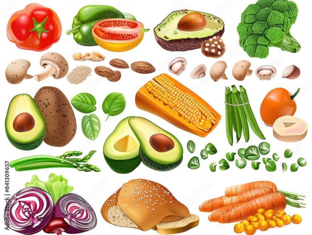 Fototapeta premium A colorful mix of fresh vegetables and fruits, perfect for illustrating food articles or promoting healthy eating habits