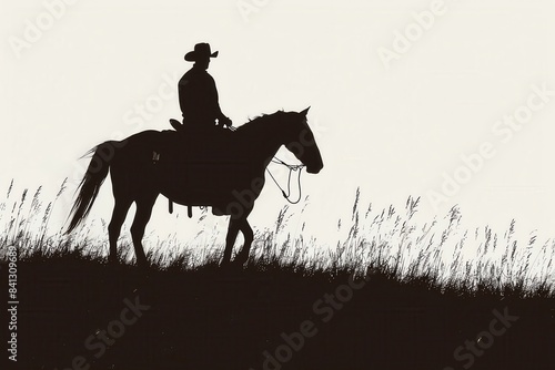 A silhouette clipart of a cowboy riding a horse