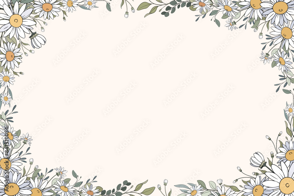 Hand Drawn Daisy Leaf and Flowers Frame Background Hand Drawn Daisy Leaf and Flowers Frame Background
