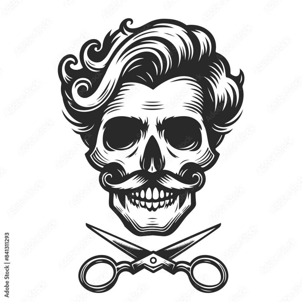 Barber Skull with Scissors and Mustache Barber Skull with Scissors and Mustache