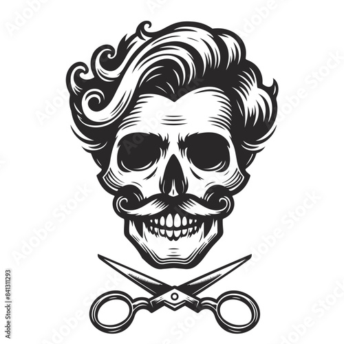 Barber Skull with Scissors and Mustache