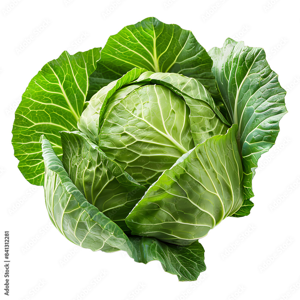 Fototapeta premium [Transparent Background PNG]Fresh Green Cabbage on White Background
