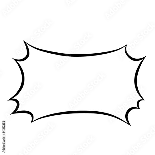 black and white frame speech bubble with sharp corner isolated on white and transparent background. copy space for text