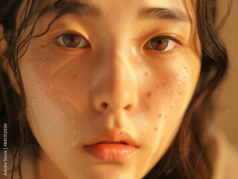 Close-up portrait of a woman with distinctive freckles on her face Close-up portrait of a woman with distinctive freckles on her face