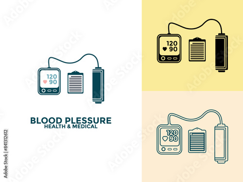 Blood pressure and healthcare logo and icon concept. Blood pressure meter vector flat style