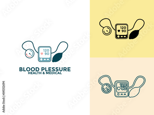 Blood pressure and healthcare logo and icon concept. Blood pressure meter vector flat style
