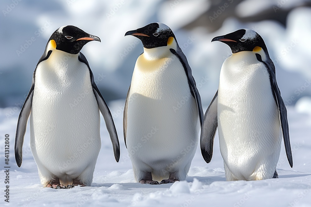 Fototapeta premium Three Emperor Penguins in Antarctica