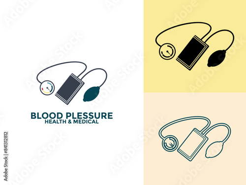 Blood pressure and healthcare logo and icon concept. Blood pressure meter vector flat style
