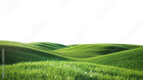 Green rolling hills with lush grass and gentle slopes on a clear day, isolated on a transparent background.