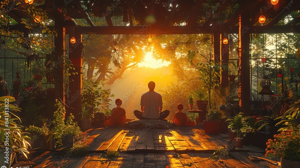 Fototapeta premium fathers day, wish card, father sitting with children ai generated ai 