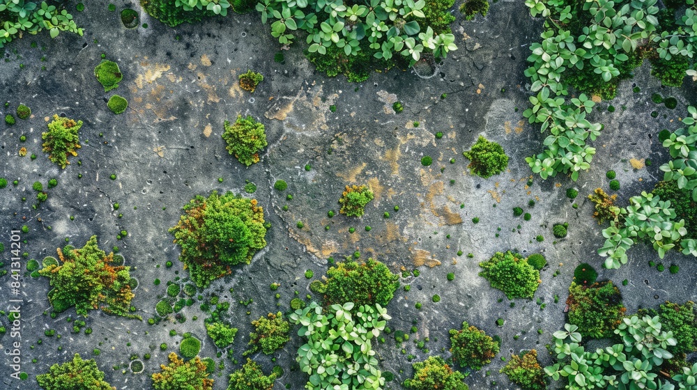 Green moss growing and thriving on a cement wall close up shot of the surface Green moss growing and thriving on a cement wall close up shot of the surface