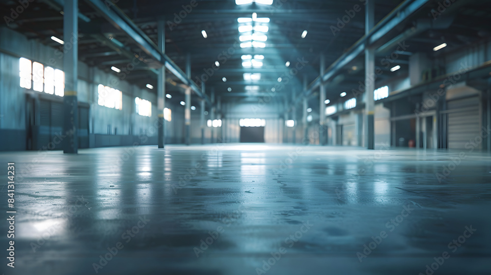Warehouse in soft focus. Unoccupied warehouse with a clear backdrop. Banner. Ultra HD. High definition. Room for inscription. Warehouse in soft focus. Unoccupied warehouse with a clear backdrop. Banner. Ultra HD. High definition. Room for inscription.