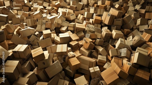 An overwhelming sea of cardboard boxes stacked haphazardly in every direction
