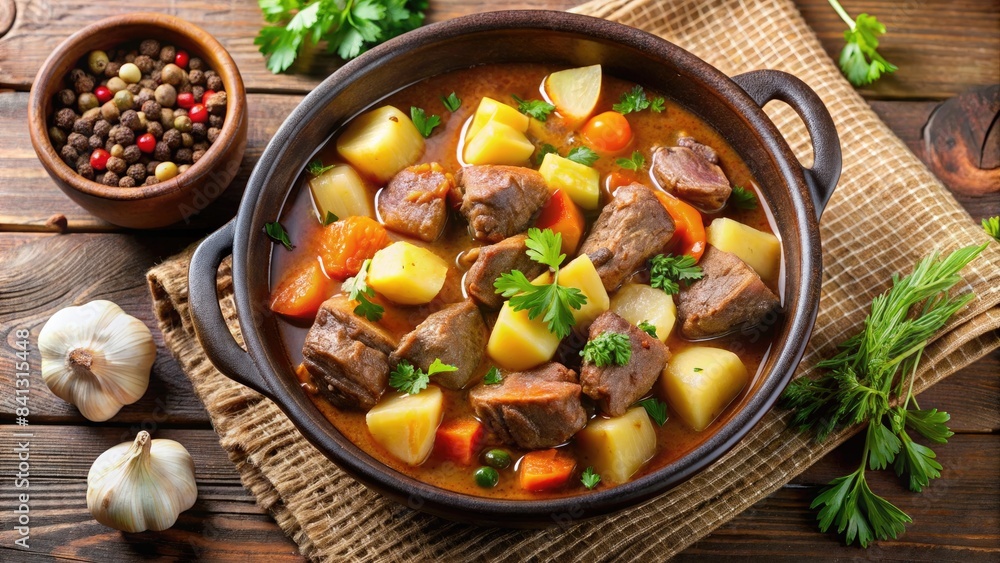 Hearty beef stew with vegetables. Hearty beef stew with vegetables.