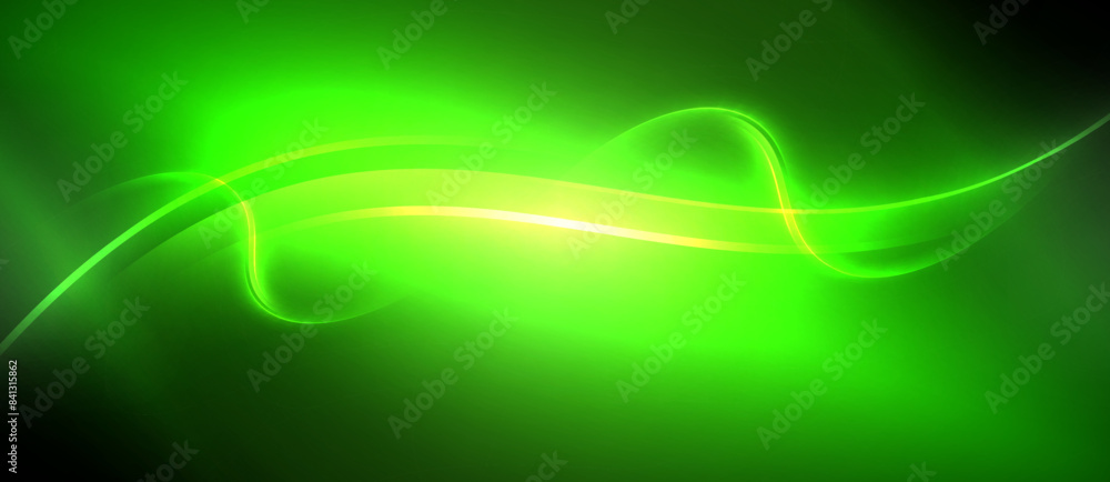 Fototapeta premium Neon glowing circle rays, light round lines in the dark, planet style neon wave lines. Energetic electric concept design for wallpaper, banner, background