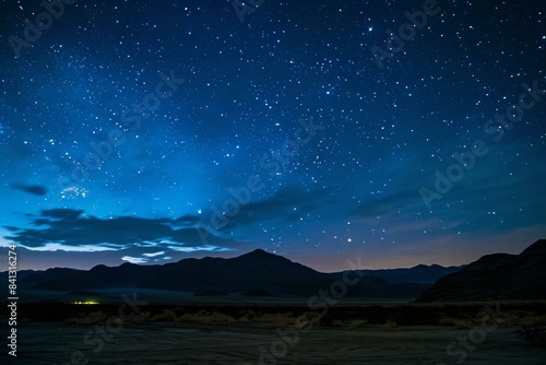 Tranquil night sky filled with stars above silhouetted mountains