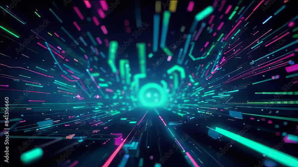 Naklejka premium dark technology background with shimmering neon particles, smooth waves above the surface, basis for design, abstract dark background,