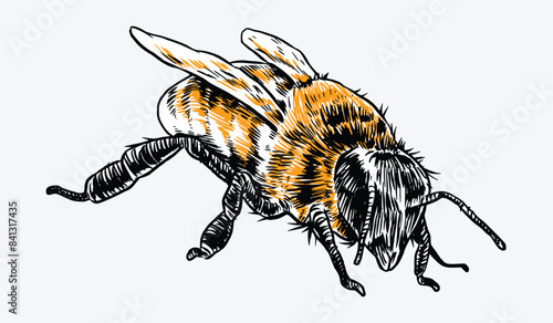 Honeybee, bee sketch drawing engraving. Isolated on white background. Vector illustration.