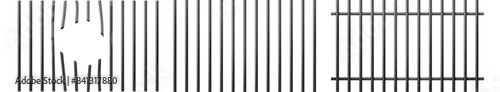 Set of Black realistic prison metal bars . Iron jail cage. Prison fence jail. Template design for criminal or sentence. Vector illustration