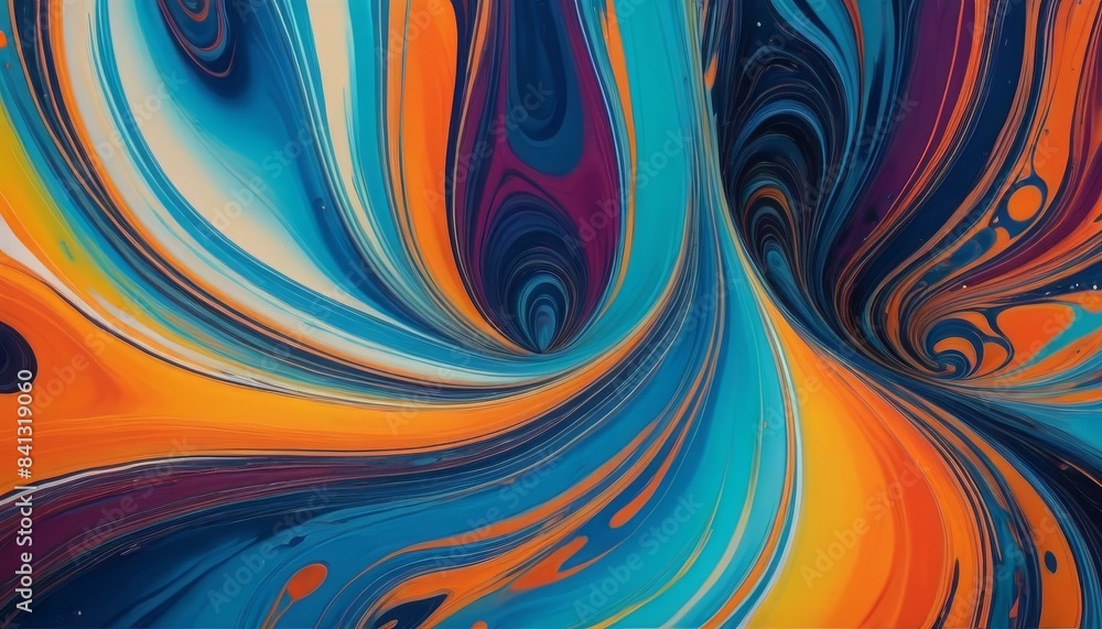 Dynamic abstract fluid art with swirls of bright orange and blue creating a sense of flowing movement.. AI Generation Dynamic abstract fluid art with swirls of bright orange and blue creating a sense of flowing movement.. AI Generation