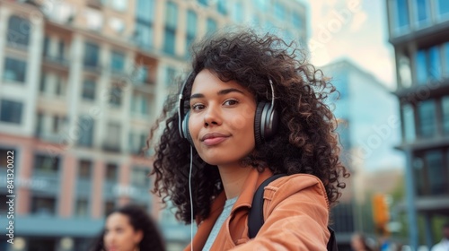 Scooter and businesswoman on eco-friendly city or street transit. Sustainability, technology, or black female employee riding electric moped to work to lessen carbon footprint