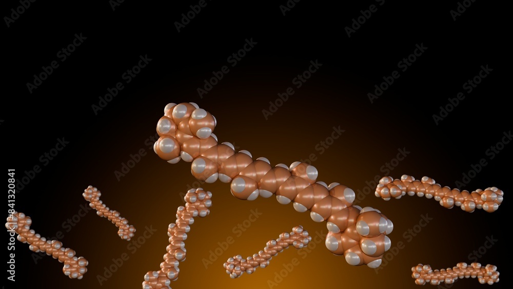 3D rendering of beta-carotene molecules, also called carotenoids are considered antioxidants 3D rendering of beta-carotene molecules, also called carotenoids are considered antioxidants