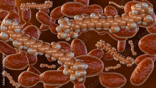 3D rendering of microorganisms which can produce carotenoids especially beta-carotene is the yeast named Rhodotorula. photo