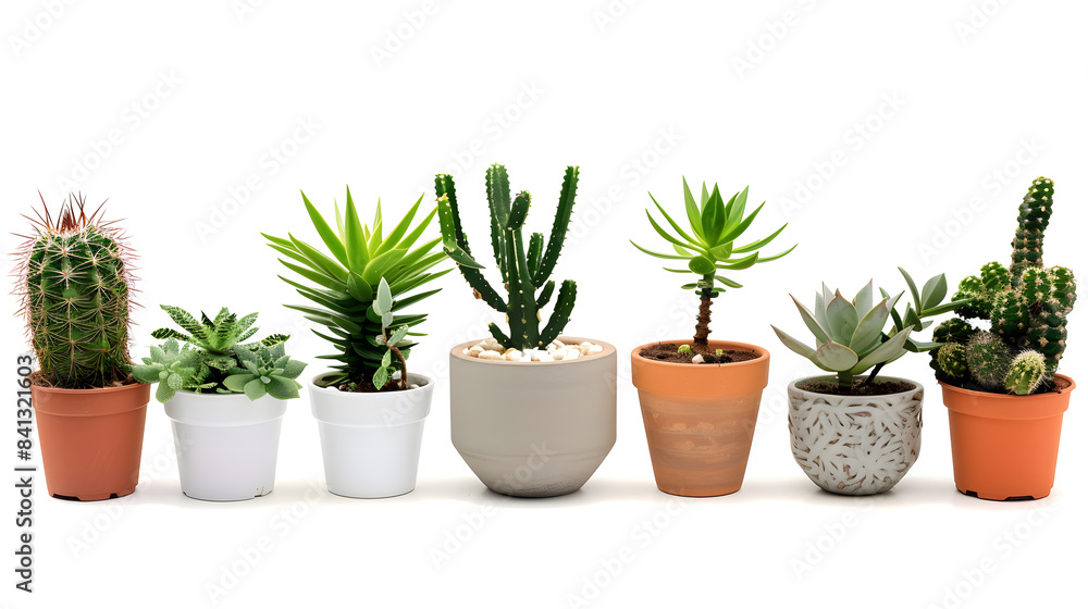 Obraz premium Collection of various indoor plants in pots isolated on a white background