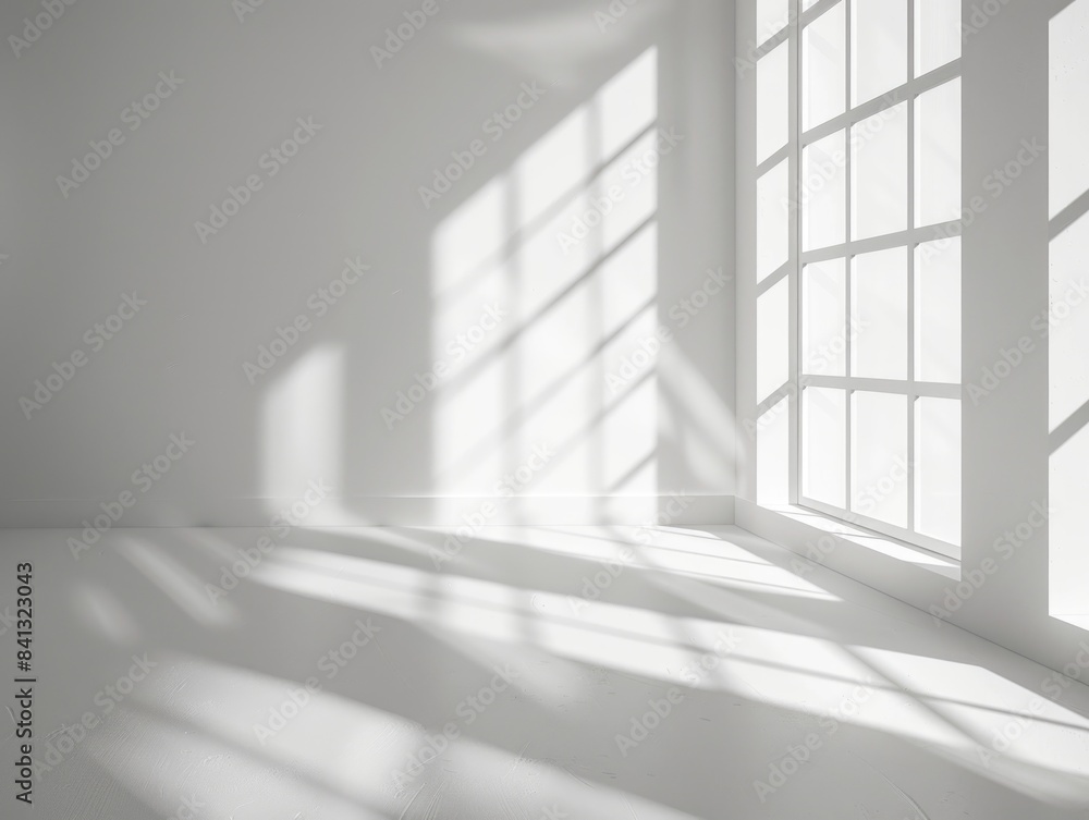 A simple white room with a window and a white floor, suitable for interior design or minimalist-themed projects A simple white room with a window and a white floor, suitable for interior design or minimalist-themed projects