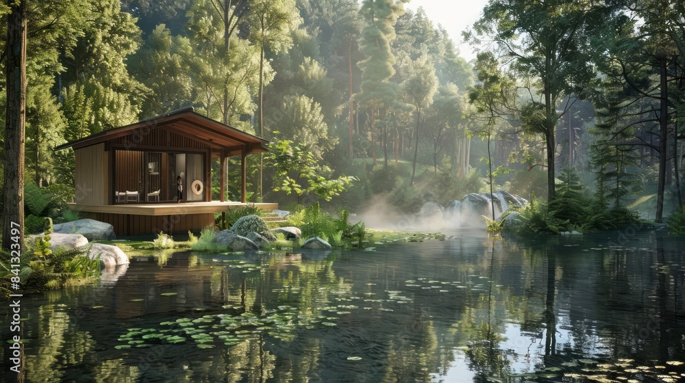 Tranquil concept of water and forest sustainability in a picturesque setting Tranquil concept of water and forest sustainability in a picturesque setting