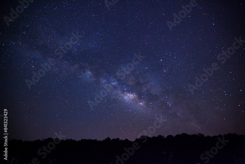 Landscape with panorama  milky way, Night sky with stars and silhouette of tree