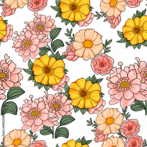 Vector floral pattern. Flowers on a colored background. Abstraction pattern for printing on paper, postcards, baby clothes, bed