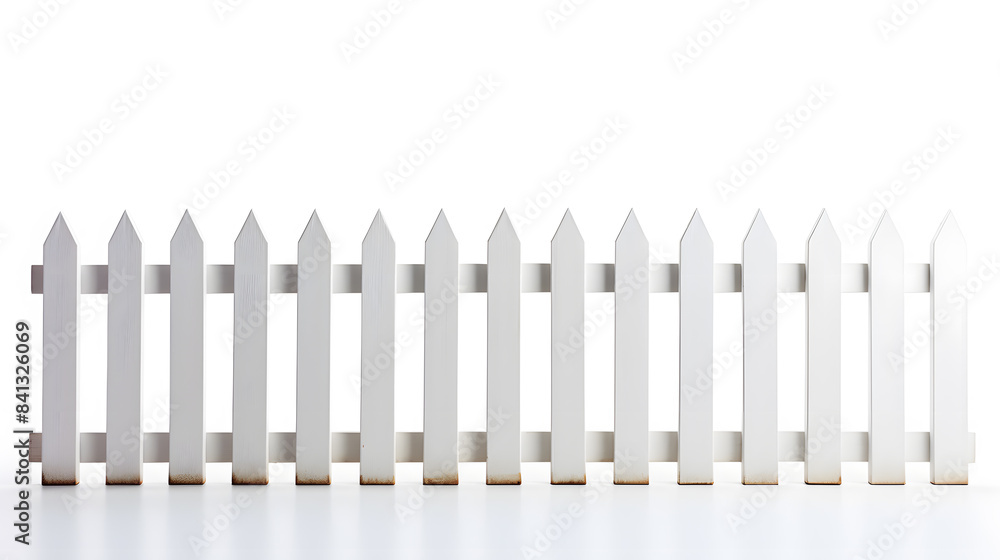 White picket wooden fence outdoors isolated on white background White picket wooden fence outdoors isolated on white background