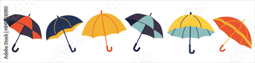 Collection of vector illustrations of umbrellas on a white background . Vector illustration