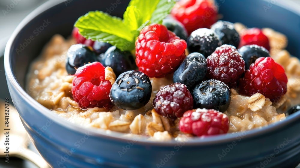 Berries topped porridge in a well lit photograph Berries topped porridge in a well lit photograph