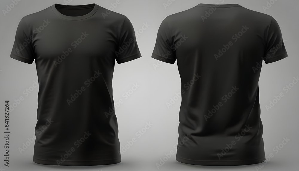 Black blank t-shirt mockup. t-shirt front and back side. male t shirt template. Generative Ai Black blank t-shirt mockup. t-shirt front and back side. male t shirt template. Generative Ai