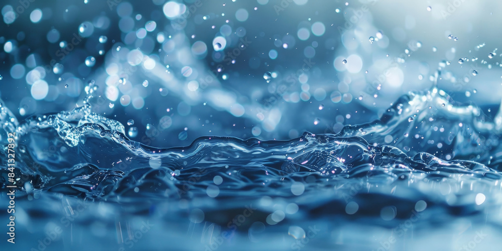 Close-up of water splashing with droplets suspended in mid-air, capturing the dynamic and refreshing essence of water in motion under natural light.. Close-up of water splashing with droplets suspended in mid-air, capturing the dynamic and refreshing essence of water in motion under natural light..