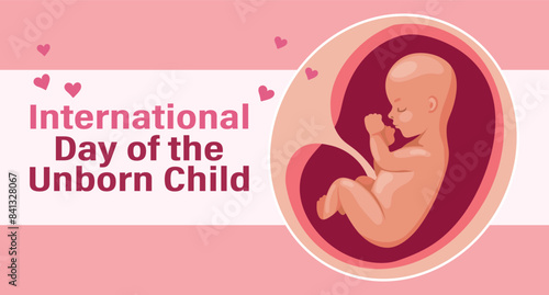 Embryo in mother's uterus. International day of the unborn child. Illustration, banner, vector