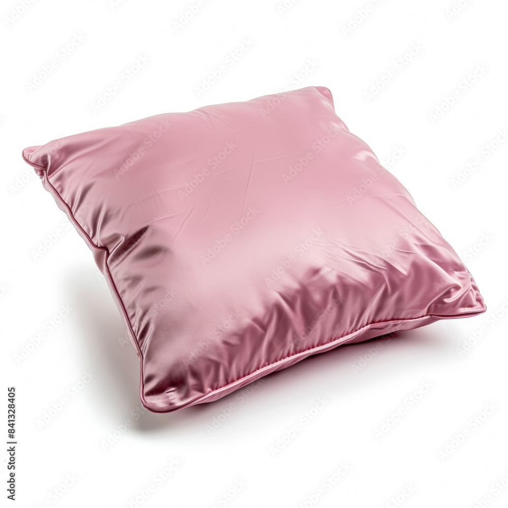 Pink satin decorative pillow isolated on white, perfect for summer home decor and trendy interior design accents