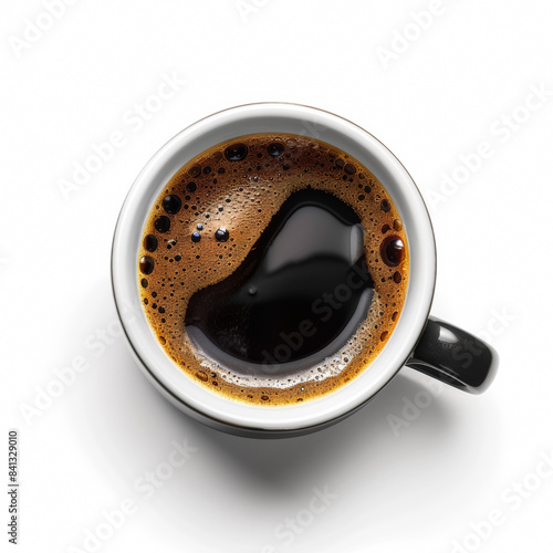 Top view of a freshly brewed cup of coffee on a bright surface, embodying a boost of energy for summer mornings and International Coffee Day celebrations