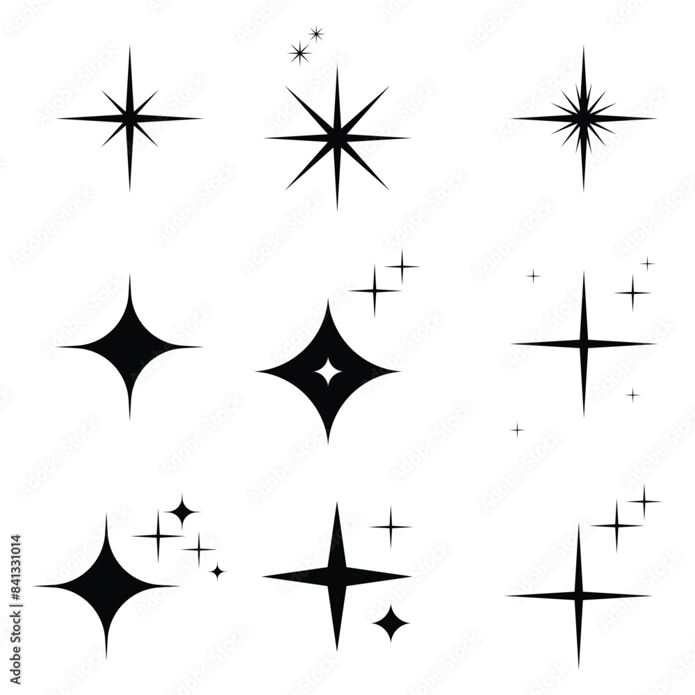 Set of clean shining icons. twinkle star shapes. shine icon isolated. sparkle sign. flash symbol Set of clean shining icons. twinkle star shapes. shine icon isolated. sparkle sign. flash symbol
