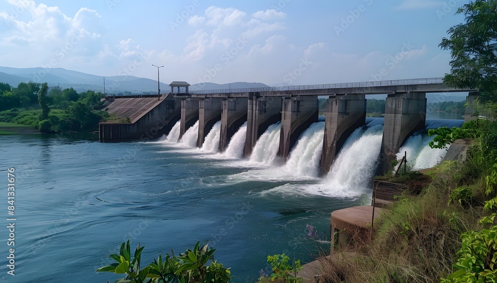 The dam is full of water and there's an endless waterfall flowing from it The dam is full of water and there's an endless waterfall flowing from it