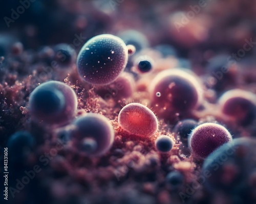 Abstract microscopic bacteria and viruses for microbiology, medicine and science concept background