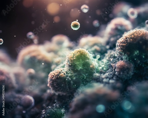 Abstract microscopic bacteria and viruses for microbiology, medicine and science concept background