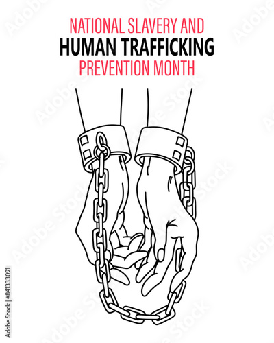 The concept of national slavery and human trafficking, women's hands break the chains. Illustration, vector.