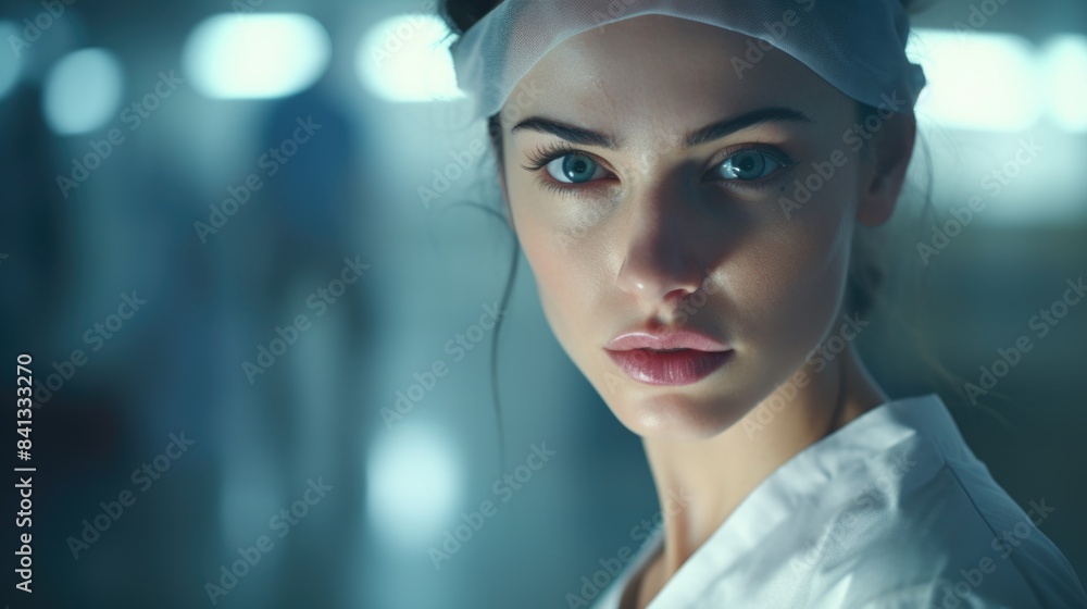 A woman wearing a white shirt and headband, possibly for outdoor activities or sports A woman wearing a white shirt and headband, possibly for outdoor activities or sports