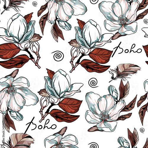 Vector floral pattern. Flowers on a colored background. Abstraction pattern for printing on paper, postcards, baby clothes, bed