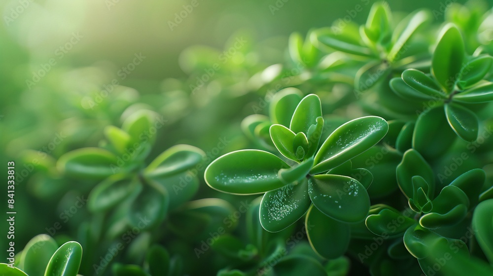 Serenity in Green: Macro capture of Jade plant on a calming backdrop evokes peace. Serenity in Green: Macro capture of Jade plant on a calming backdrop evokes peace.